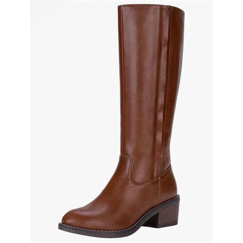 Jeossy Women's 9661 Knee High Tall Boot Mocha Brown Low Heel Round Toe 6 NWT